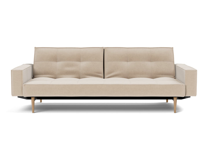 Canapea extensibila cu brate Splitback Styletto Light Wood 115x210cm, tesatura la alegere #material_410-esina-almond