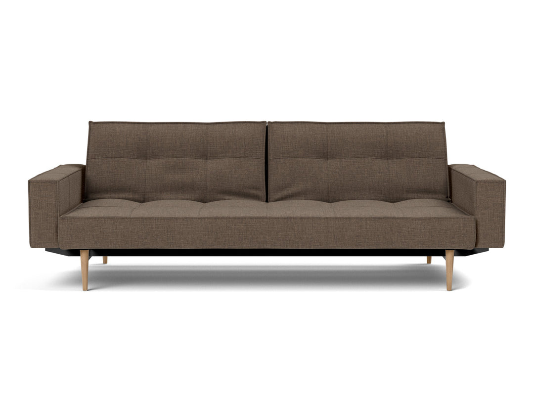 Canapea extensibila cu brate Splitback Styletto Light Wood 115x210cm, tesatura la alegere #material_411-esina-cedar-brown