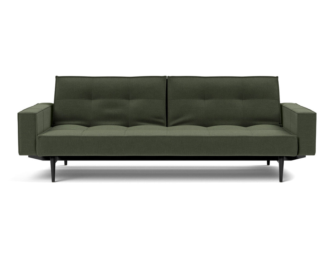 Canapea extensibila cu brate Splitback Styletto / lemn negru, tesatura la alegere #material_413-esina-olive-green