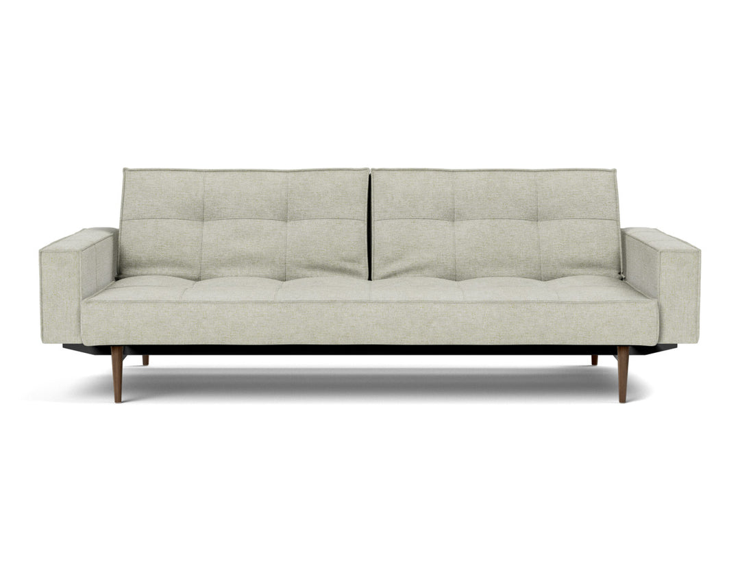 Canapea extensibila cu brate Splitback Styletto Dark Wood 115x210cm, tesatura la alegere #material_280-avella-sand