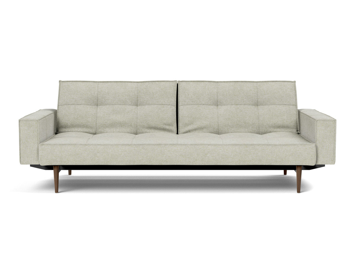 Canapea extensibila cu brate Splitback Styletto Dark Wood 115x210cm, tesatura la alegere