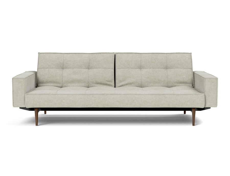 Canapea extensibila cu brate Splitback Styletto Dark Wood 115x210cm, tesatura la alegere #material_280-avella-sand