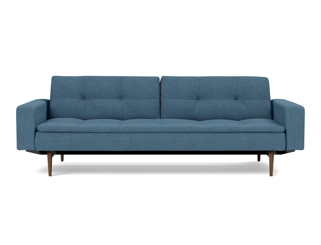 Canapea extensibila cu brate Dublexo Styletto Dark Wood 115x210cm, tesatura la alegere #material_302-weda-blue