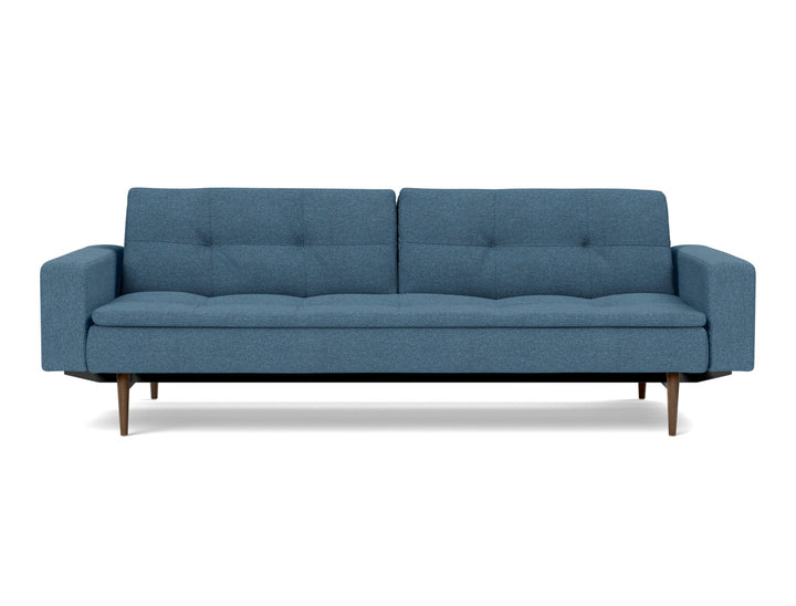 Canapea extensibila cu brate Dublexo Styletto Dark Wood 115x210cm, tesatura la alegere #material_302-weda-blue