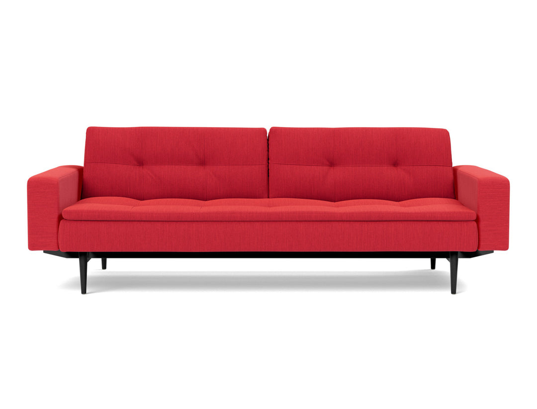 Canapea extensibila cu brate Dublexo Styletto Black Wood 115x210cm, tesatura la alegere #material_511-elegance-red