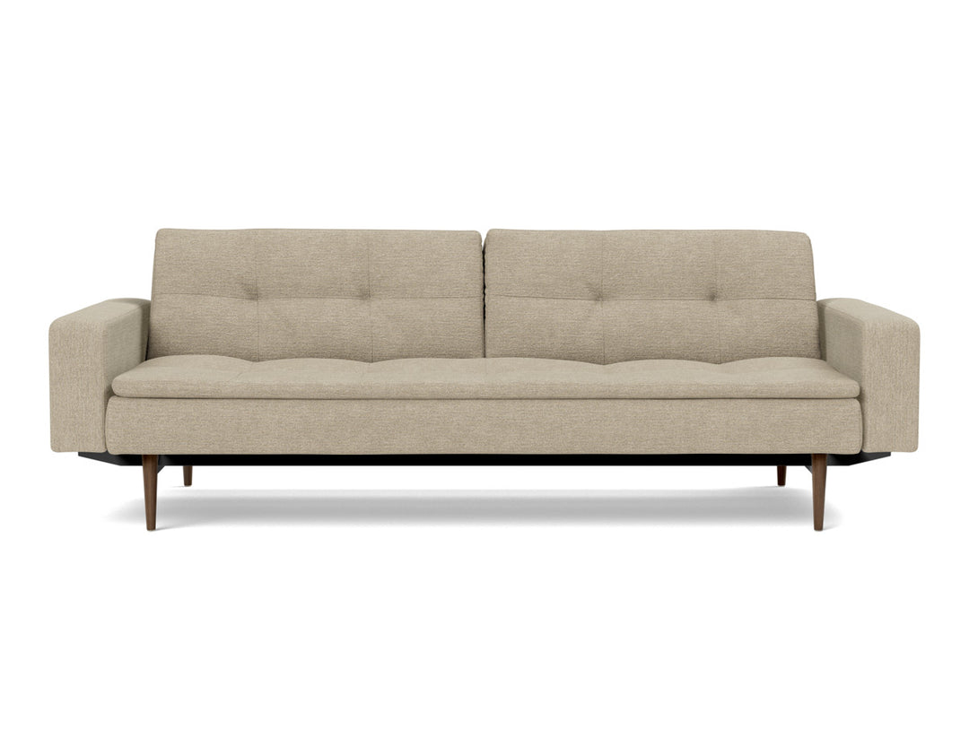 Canapea extensibila cu brate Dublexo Styletto Dark Wood 115x210cm, tesatura la alegere #material_356-taura-sand