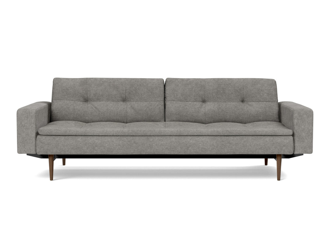 Canapea extensibila cu brate Dublexo Styletto Dark Wood 115x210cm, tesatura la alegere #material_282-avella-warm-grey