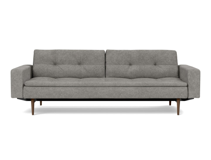 Canapea extensibila cu brate Dublexo Styletto Dark Wood 115x210cm, tesatura la alegere #material_282-avella-warm-grey