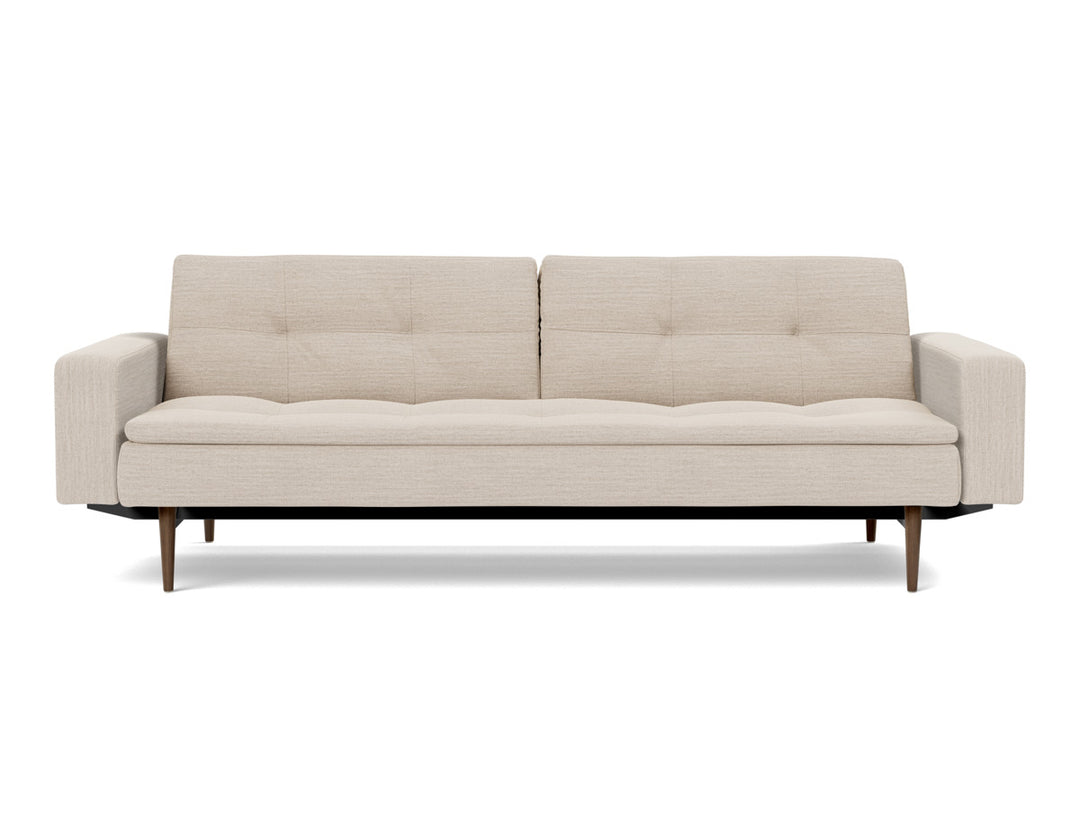 Canapea extensibila cu brate Dublexo Styletto Dark Wood 115x210cm, tesatura la alegere #material_612-blida-sand-grey