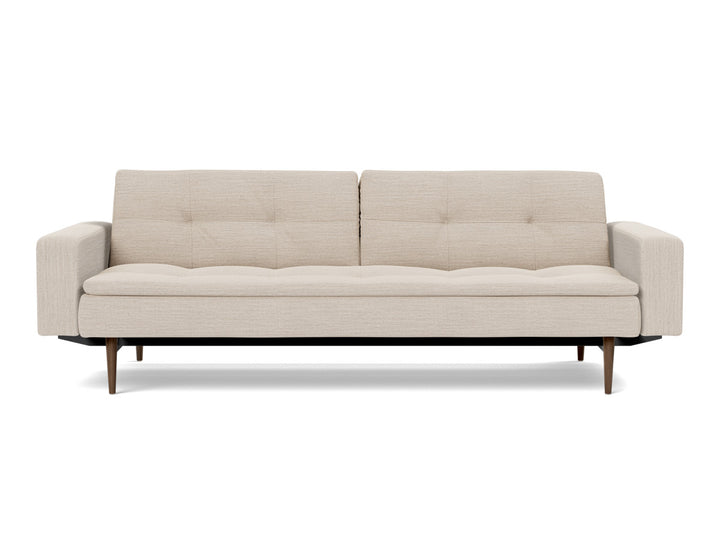 Canapea extensibila cu brate Dublexo Styletto Dark Wood 115x210cm, tesatura la alegere #material_612-blida-sand-grey
