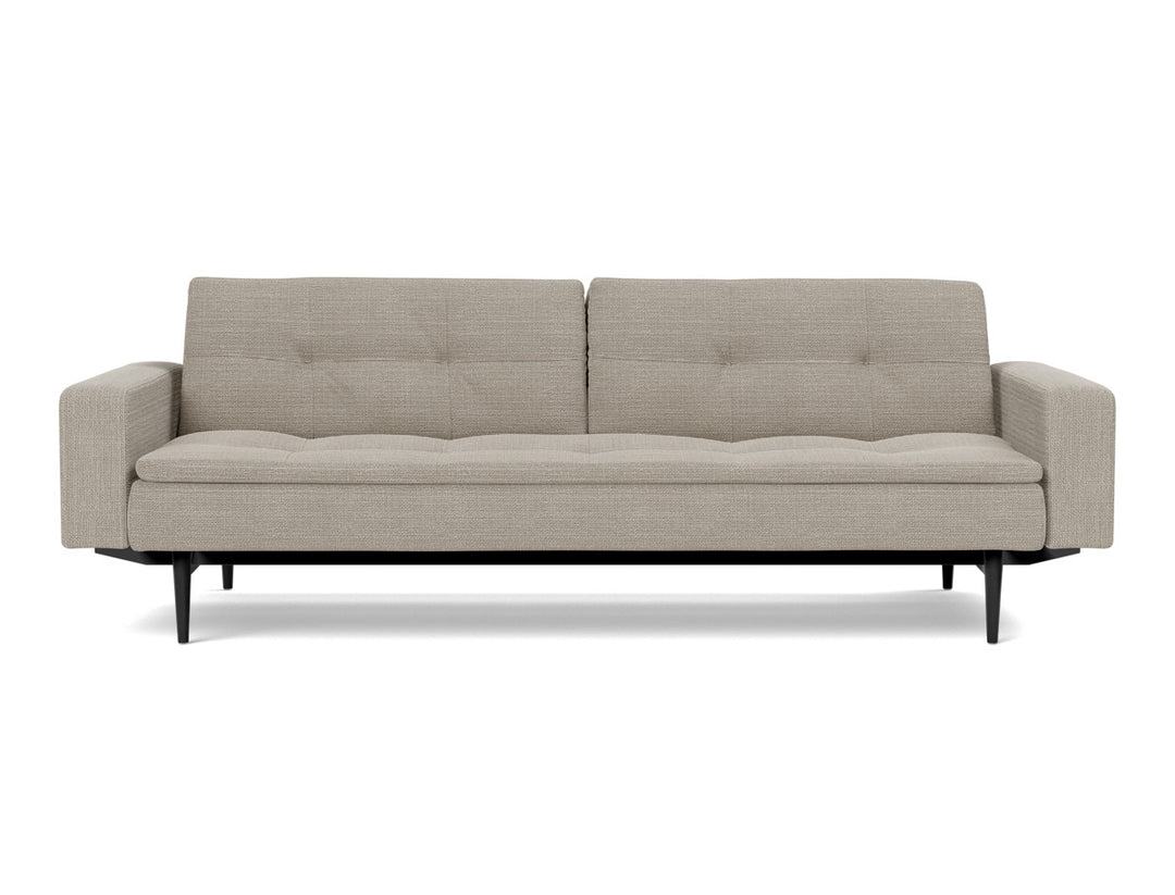 Canapea extensibila cu brate Dublexo Styletto Black Wood 115x210cm, tesatura la alegere #material_579-kenya-gravel