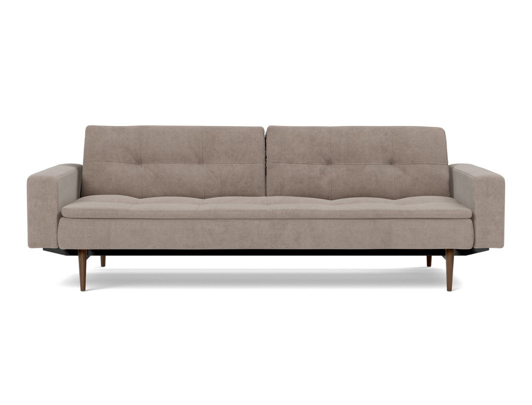 Canapea extensibila cu brate Dublexo Styletto Dark Wood 115x210cm, tesatura la alegere #material_318-cordufine-beige
