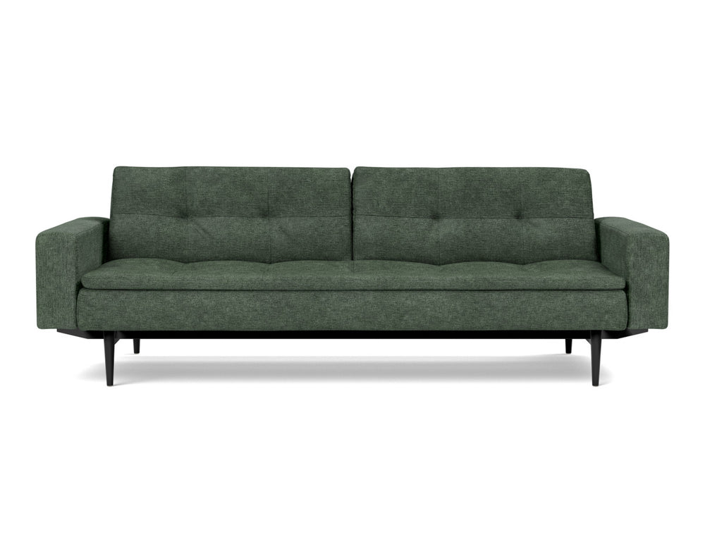Canapea extensibila cu brate Dublexo Styletto Black Wood 115x210cm, tesatura la alegere #material_281-avella-pine-green
