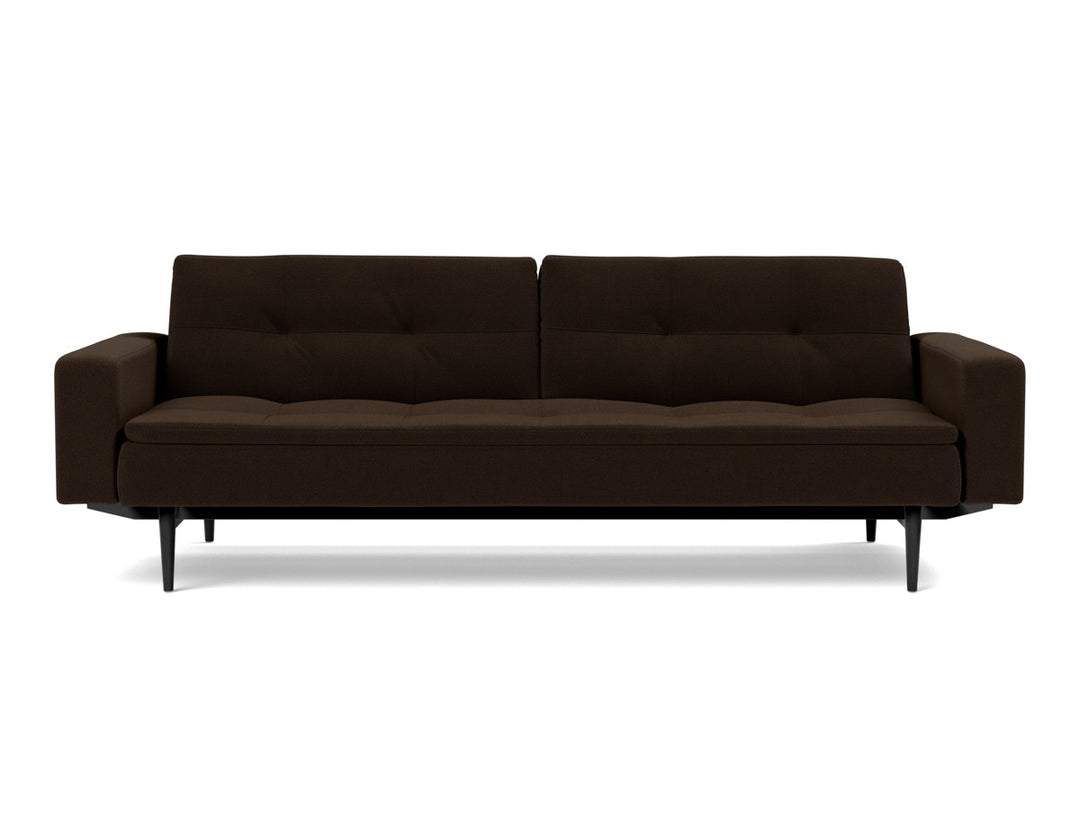 Canapea extensibila cu brate Dublexo Styletto Black Wood 115x210cm, tesatura la alegere #material_358-taura-chocco