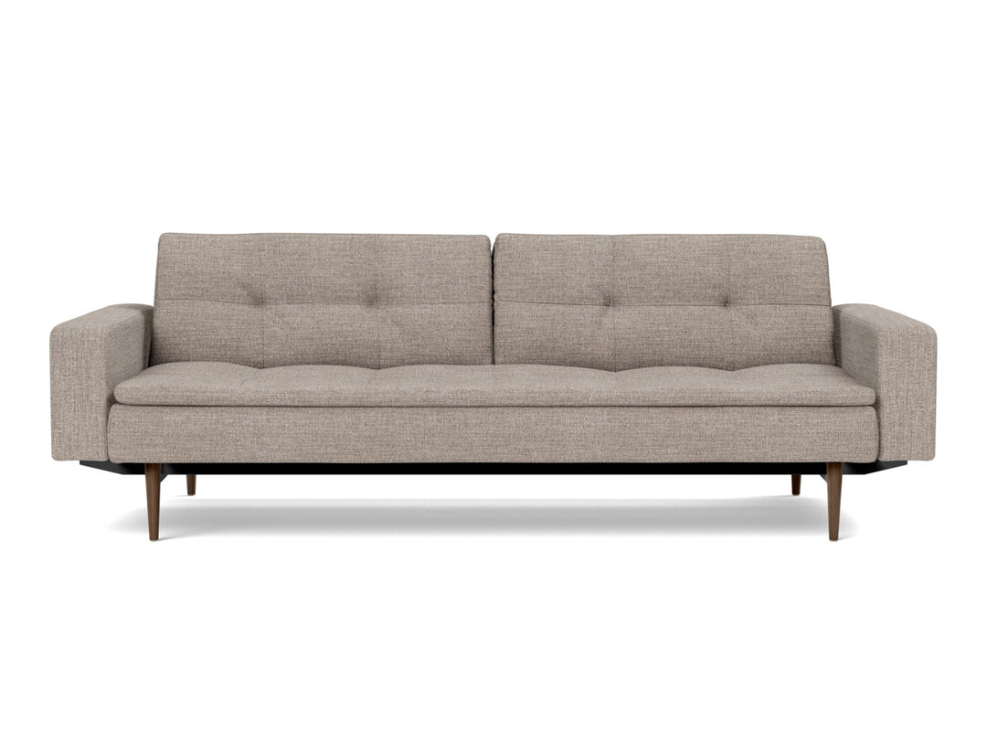 Canapea extensibila cu brate Dublexo Styletto Dark Wood 115x210cm, tesatura la alegere #material_472-yuveno-warm-grey