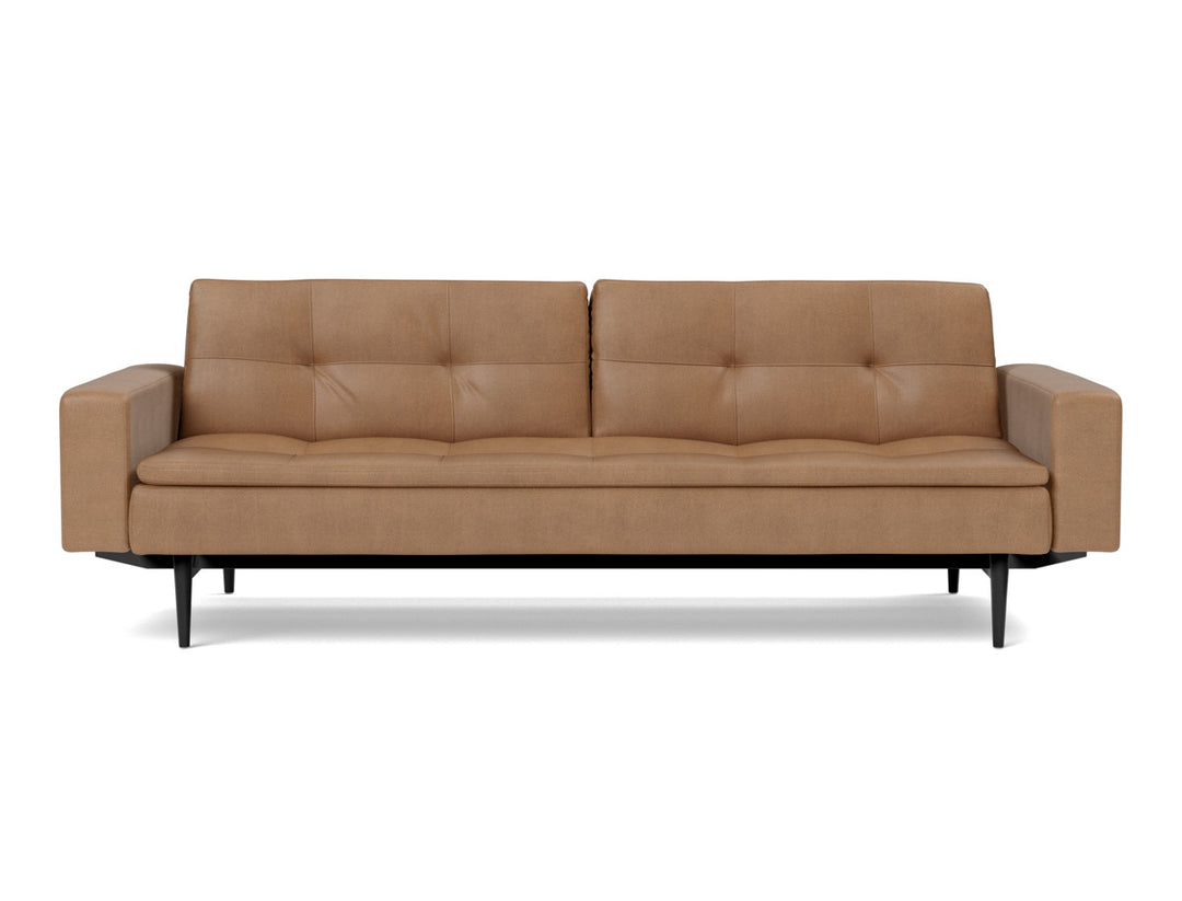 Canapea extensibila cu brate Dublexo Styletto Black Wood 115x210cm, tesatura la alegere #material_551-faunal-brown