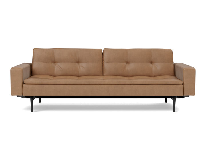Canapea extensibila cu brate Dublexo Styletto Black Wood 115x210cm, tesatura la alegere #material_551-faunal-brown