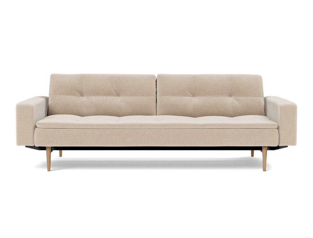 Canapea extensibila cu brate Dublexo Styletto Light Wood 115x210cm, tesatura la alegere #material_410-esina-almond