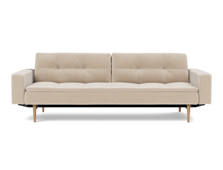 Canapea extensibila cu brate Dublexo Styletto Light Wood 115x210cm, tesatura la alegere #material_410-esina-almond