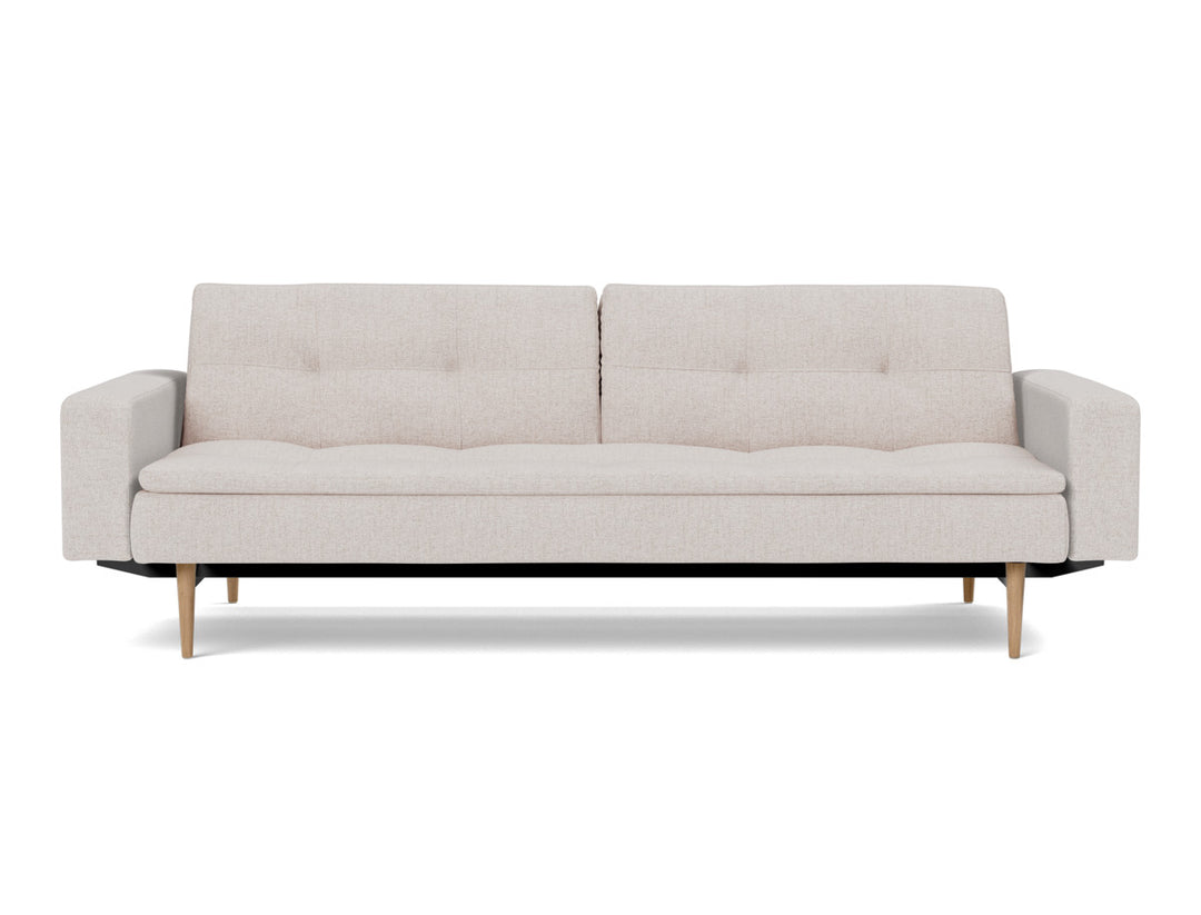 Canapea extensibila cu brate Dublexo Styletto Light Wood 115x210cm, tesatura la alegere #material_300-weda-sand