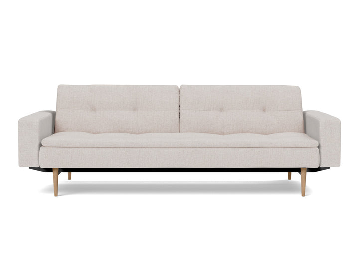 Canapea extensibila cu brate Dublexo Styletto Light Wood 115x210cm, tesatura la alegere #material_300-weda-sand