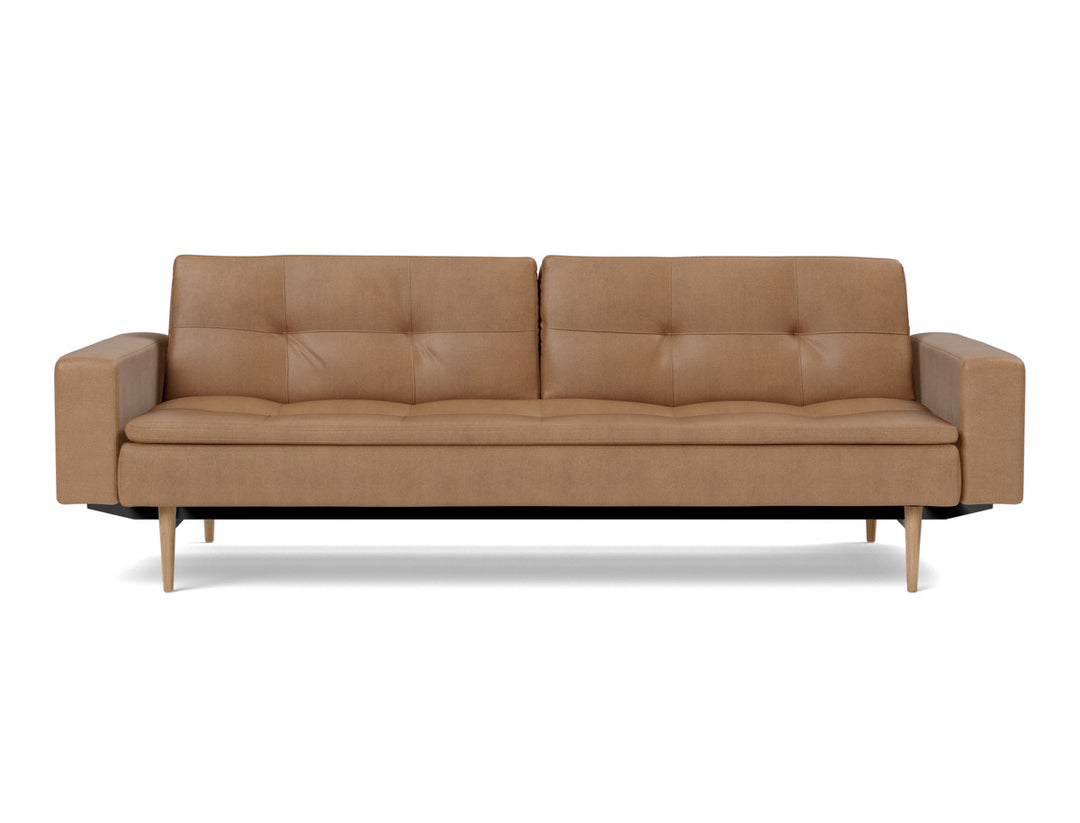 Canapea extensibila cu brate Dublexo Styletto Light Wood 115x210cm, tesatura la alegere #material_551-faunal-brown