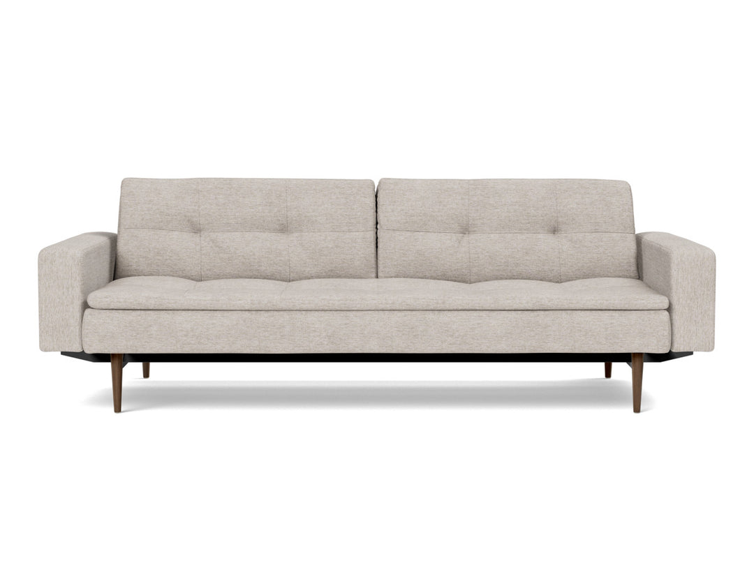 Canapea extensibila cu brate Dublexo Styletto Dark Wood 115x210cm, tesatura la alegere #material_471-yuveno-sand