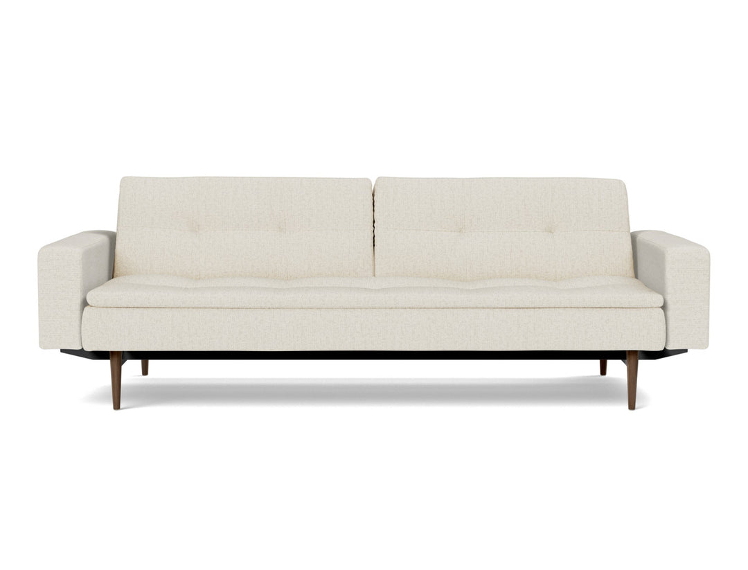 Canapea extensibila cu brate Dublexo Styletto Dark Wood 115x210cm, tesatura la alegere #material_531-boucl-off-white