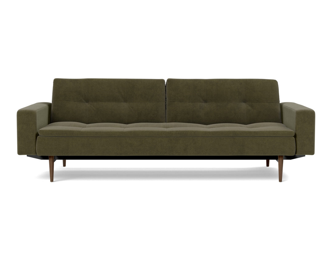 Canapea extensibila cu brate Dublexo Styletto Dark Wood 115x210cm, tesatura la alegere #material_316-cordufine-pine-green