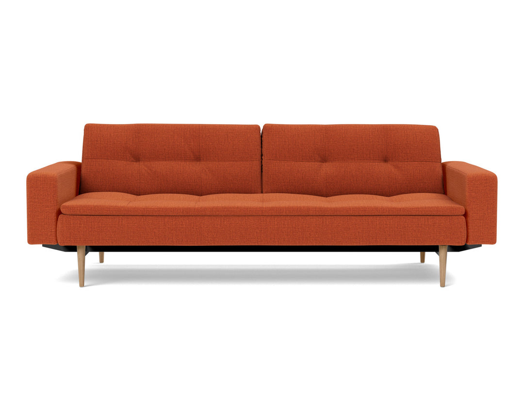 Canapea extensibila cu brate Dublexo Styletto Light Wood 115x210cm, tesatura la alegere #material_412-esina-rust-orange