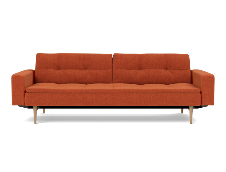 Canapea extensibila cu brate Dublexo Styletto Light Wood 115x210cm, tesatura la alegere #material_412-esina-rust-orange
