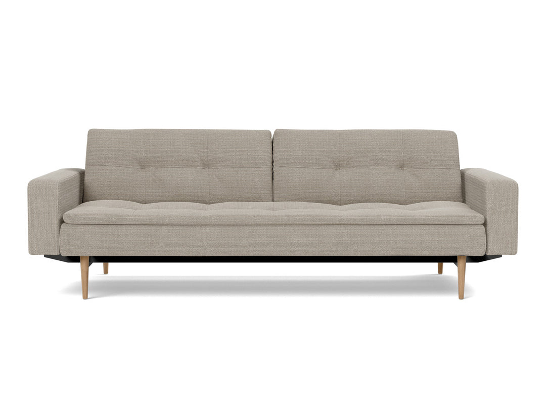 Canapea extensibila cu brate Dublexo Styletto Light Wood 115x210cm, tesatura la alegere #material_579-kenya-gravel