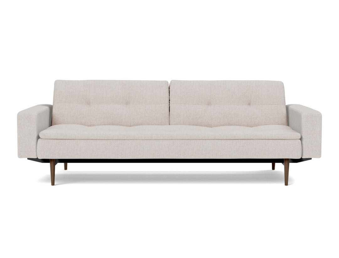 Canapea extensibila cu brate Dublexo Styletto Dark Wood 115x210cm, tesatura la alegere #material_300-weda-sand