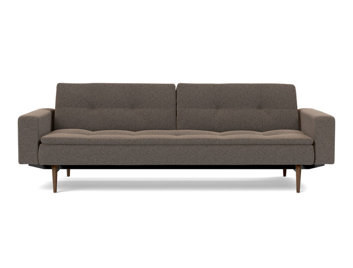 Canapea extensibila cu brate Dublexo Styletto Dark Wood 115x210cm, tesatura la alegere #material_530-boucl-taupe