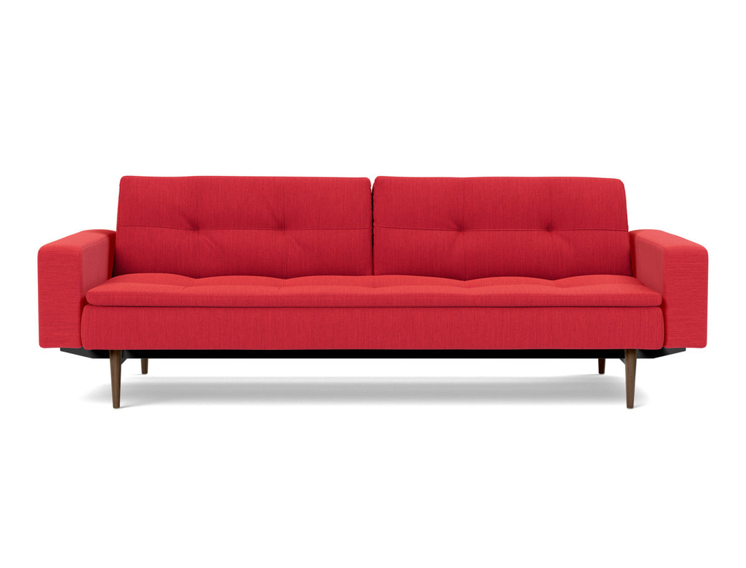 Canapea extensibila cu brate Dublexo Styletto Dark Wood 115x210cm, tesatura la alegere #material_511-elegance-red
