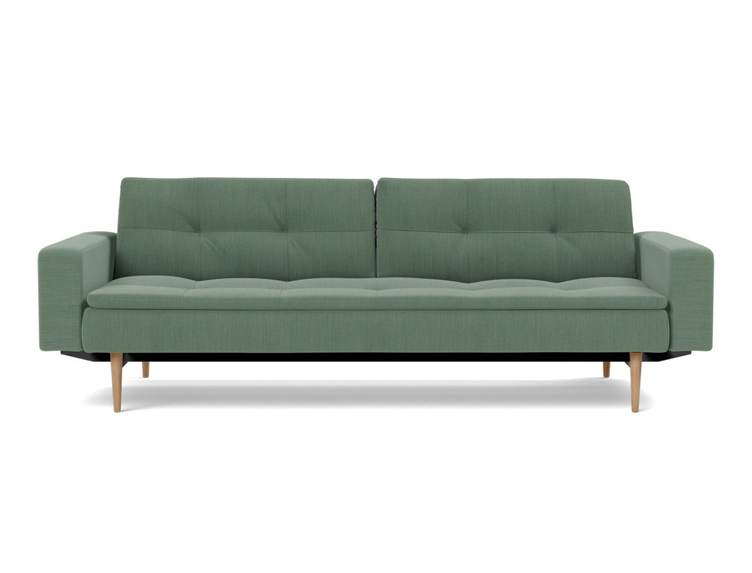 Canapea extensibila cu brate Dublexo Styletto Light Wood 115x210cm, tesatura la alegere #material_518-elegance-green