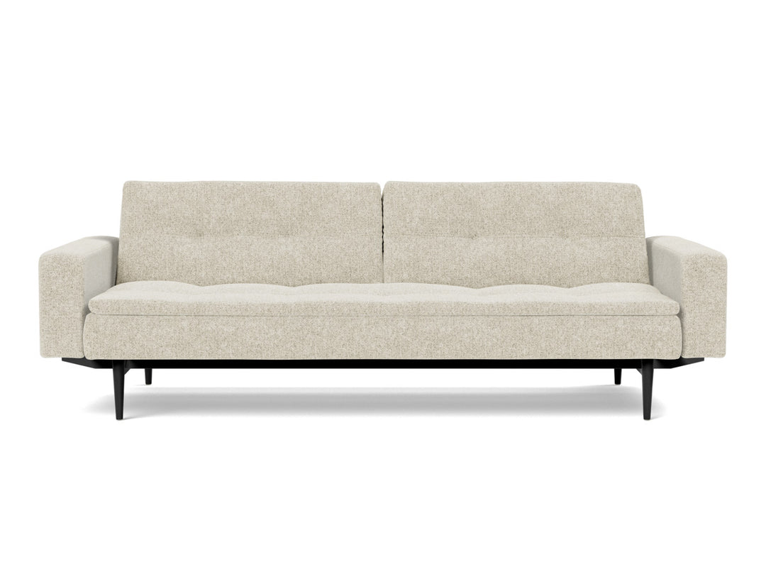 Canapea extensibila cu brate Dublexo Styletto Black Wood 115x210cm, tesatura la alegere #material_357-taura-off-white