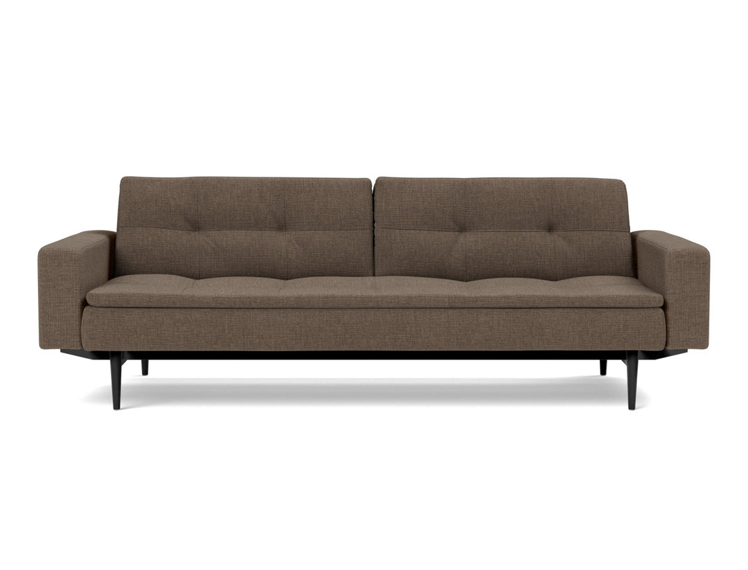 Canapea extensibila cu brate Dublexo Styletto Black Wood 115x210cm, tesatura la alegere #material_411-esina-cedar-brown