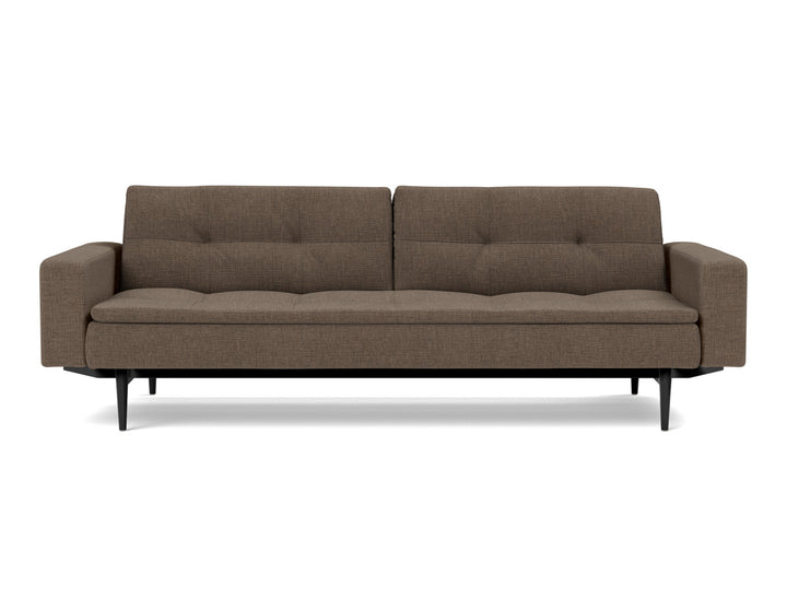 Canapea extensibila cu brate Dublexo Styletto Black Wood 115x210cm, tesatura la alegere #material_411-esina-cedar-brown