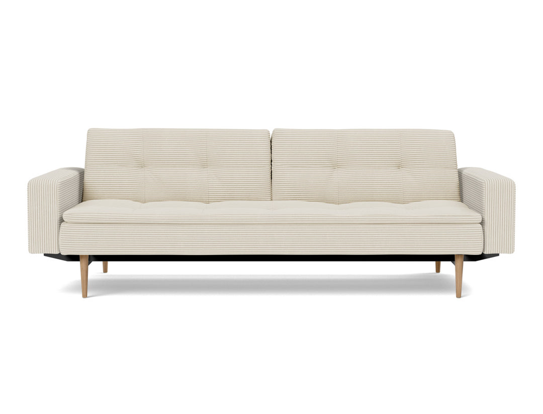 Canapea extensibila cu brate Dublexo Styletto Light Wood 115x210cm, tesatura la alegere #material_594-corduroy-ivory
