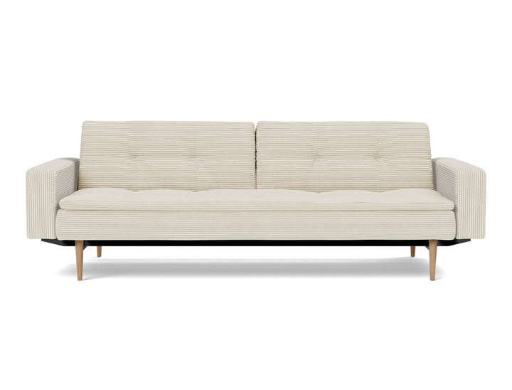 Canapea extensibila cu brate Dublexo Styletto Light Wood 115x210cm, tesatura la alegere #material_594-corduroy-ivory