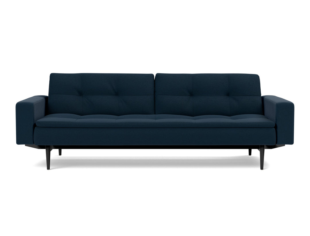 Canapea extensibila cu brate Dublexo Styletto Black Wood 115x210cm, tesatura la alegere #material_528-mixed-dance-blue