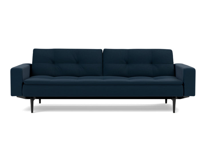 Canapea extensibila cu brate Dublexo Styletto Black Wood 115x210cm, tesatura la alegere #material_528-mixed-dance-blue