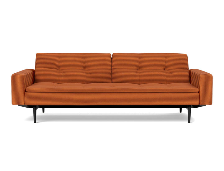 Canapea extensibila cu brate Dublexo Styletto Black Wood 115x210cm, tesatura la alegere #material_595-corduroy-burnt-orange