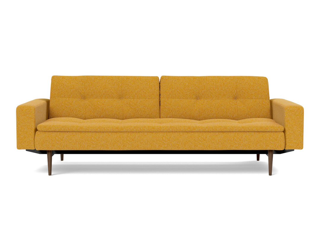 Canapea extensibila cu brate Dublexo Styletto Dark Wood 115x210cm, tesatura la alegere #material_536-boucl-ochre
