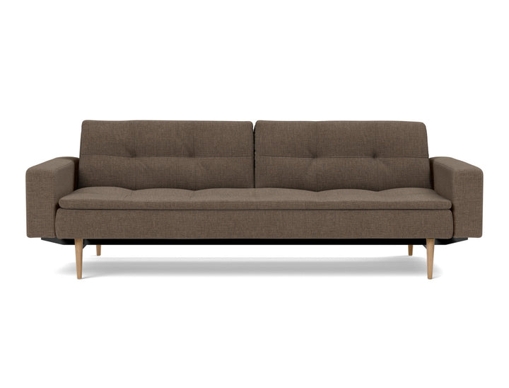 Canapea extensibila cu brate Dublexo Styletto Light Wood 115x210cm, tesatura la alegere #material_411-esina-cedar-brown