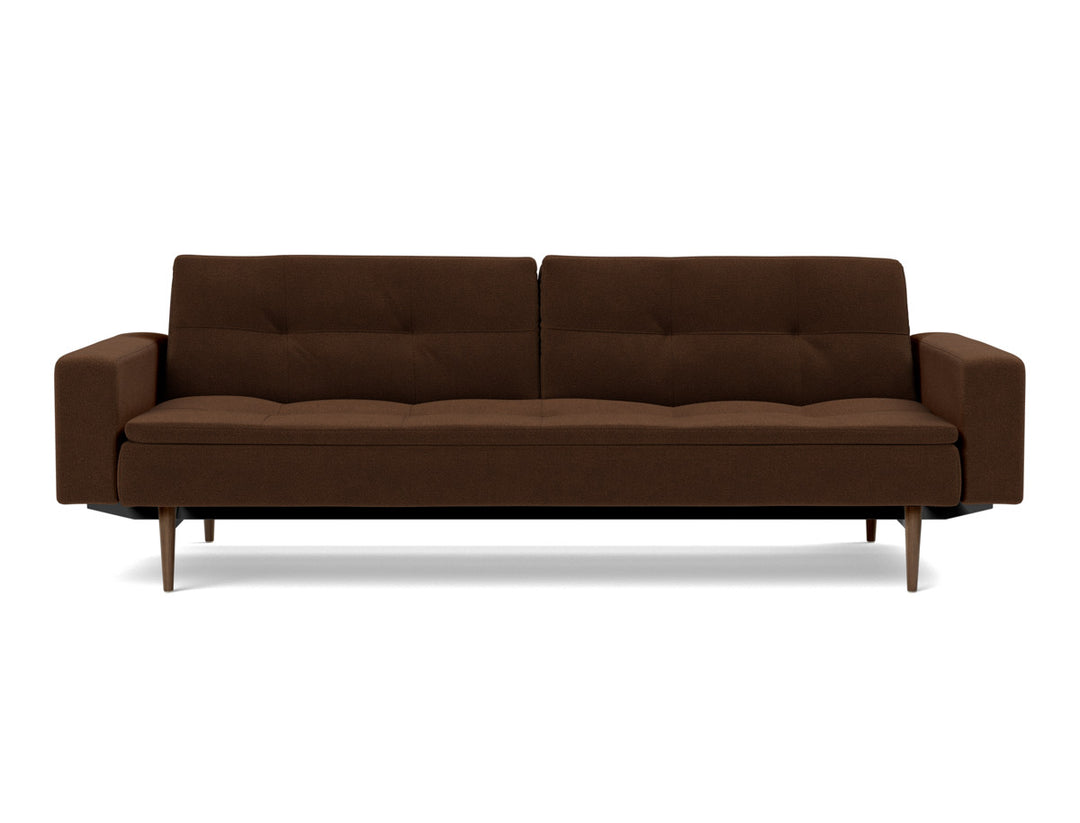 Canapea extensibila cu brate Dublexo Styletto Dark Wood 115x210cm, tesatura la alegere #material_359-taura-cappuccino