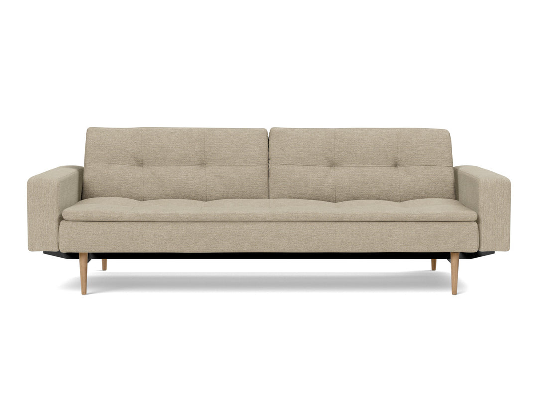 Canapea extensibila cu brate Dublexo Styletto Light Wood 115x210cm, tesatura la alegere #material_356-taura-sand