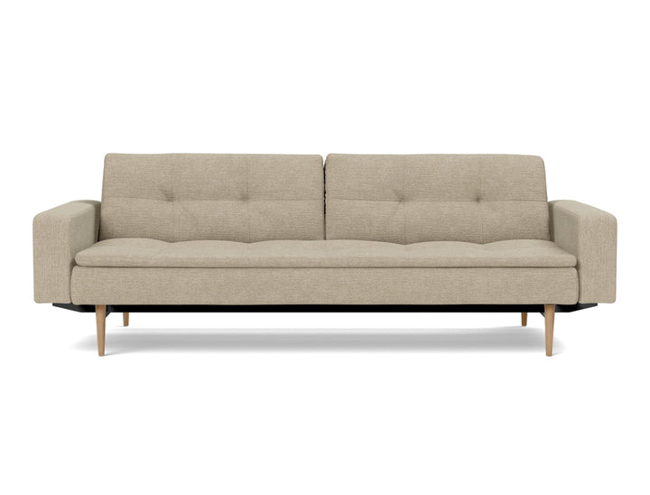Canapea extensibila cu brate Dublexo Styletto Light Wood 115x210cm, tesatura la alegere #material_356-taura-sand