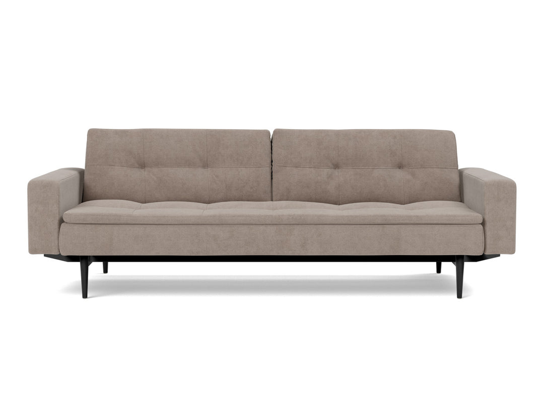 Canapea extensibila cu brate Dublexo Styletto Black Wood 115x210cm, tesatura la alegere #material_318-cordufine-beige